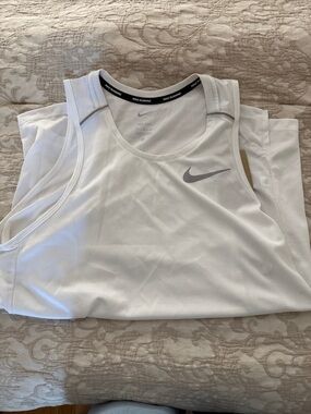 Nike men White Performance Tank with Gray Swoosh